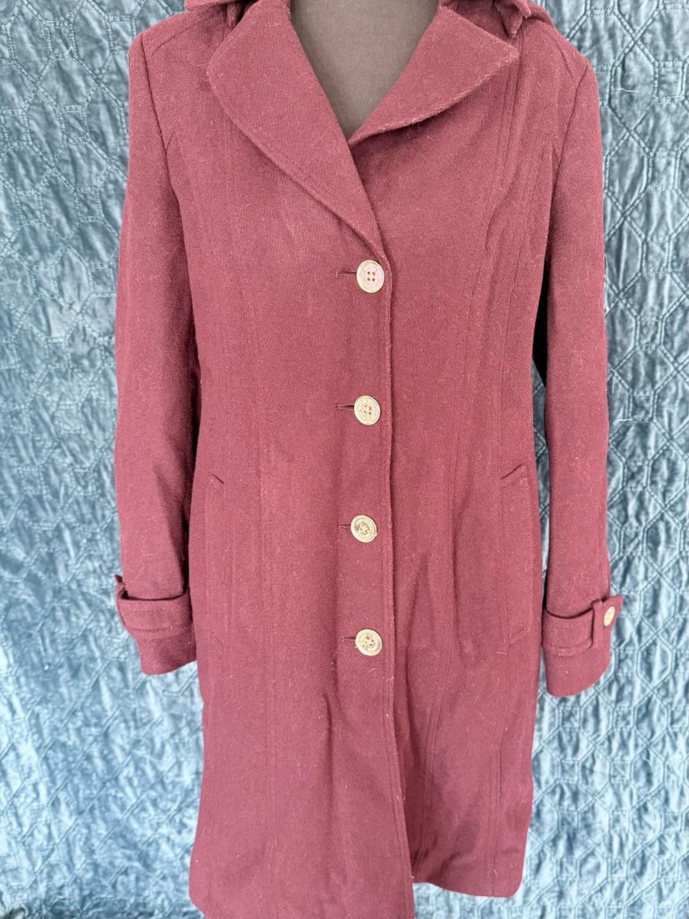 Michael Kors Plum Wool Blend Pea Coat